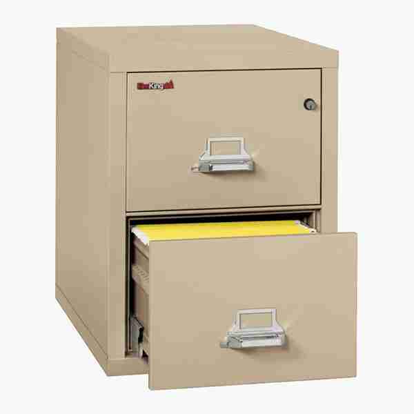 FireKing Fireproof Vertical File Cabinet 27.75 H x 20.81 W x 31.56 D 2 Legal Sized Drawers, Impact Resistant, Water Resistant Parchment 
