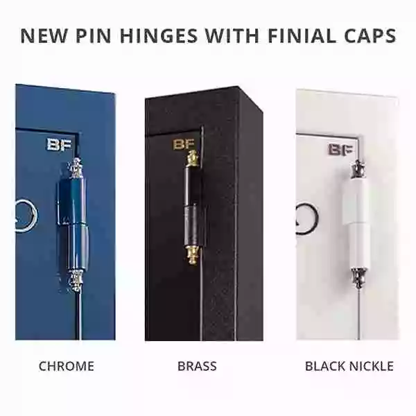 AMSEC BFII New Pin Hinges with Finial Caps - Hardware Color Options (Chrome, Brass, Black Nickle)