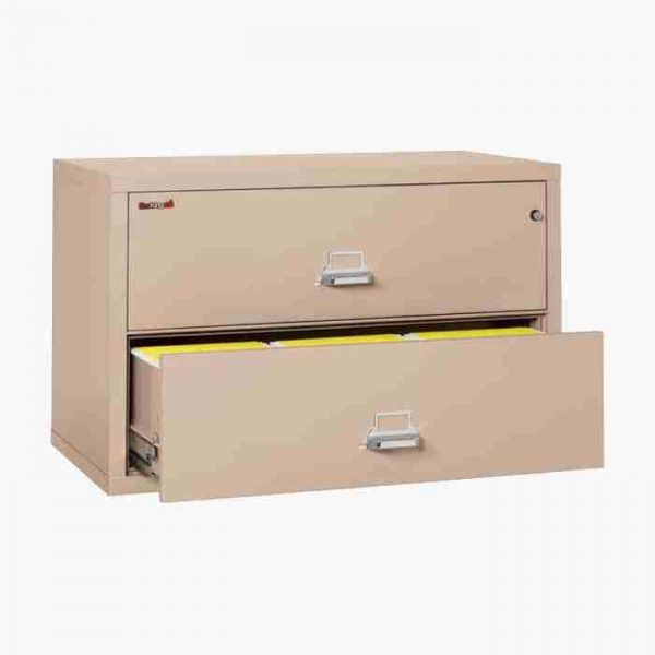 FireKing 2-4422-C Lateral Fire File Cabinet with Medeco High Security Key Lock in Champagne Color