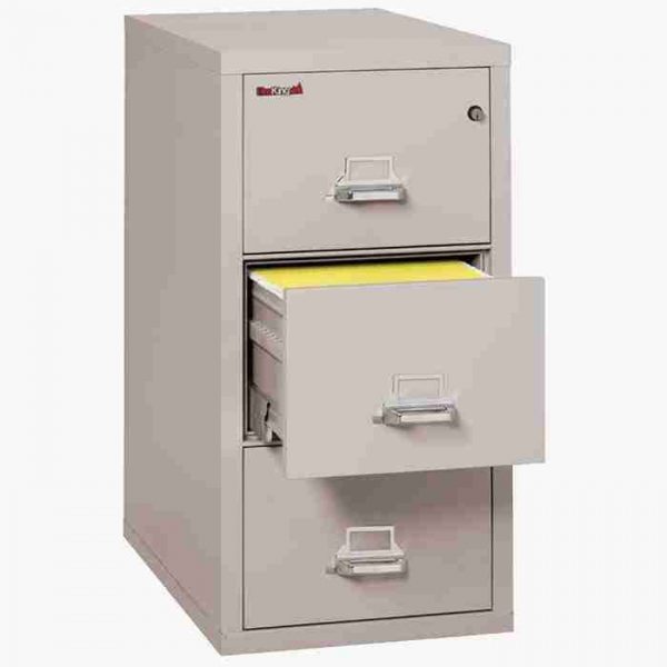 FireKing 3-1831-C Vertical Fire File Cabinet with Key Lock in Platinum Color