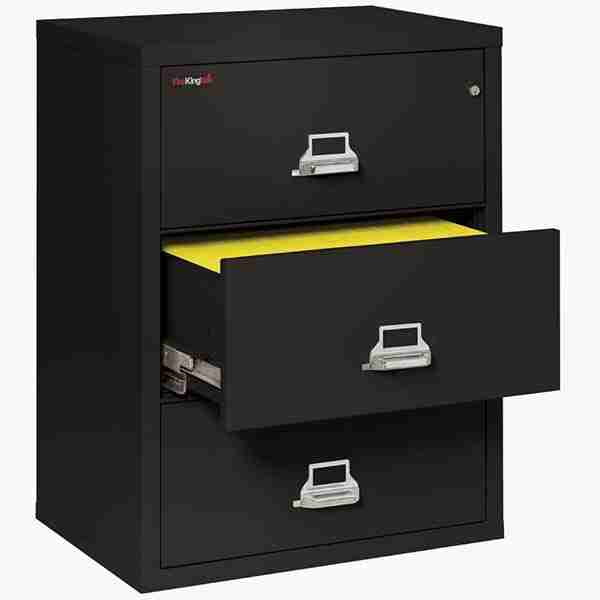FireKing 3-3122-C Lateral Fire File Cabinet with High Security Medeco Key Lock in Black Color