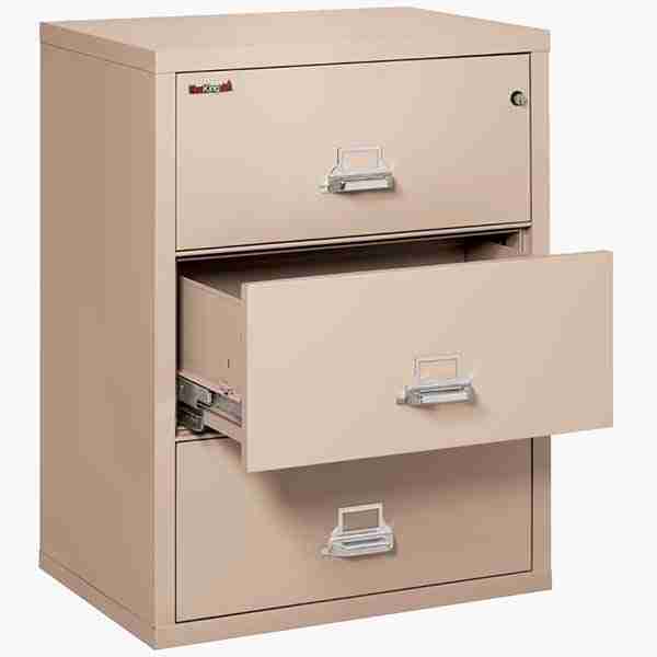 FireKing 3-3122-C Lateral Fire File Cabinet with High Security Medeco Key Lock in Champagne Color