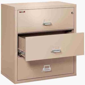 FireKing 3-3822-C Lateral Fire File Cabinet with Medeco High Security Key Lock in Champagne Color
