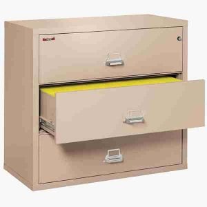 FireKing 3-4422-C Lateral Fire File Cabinet with Medeco High Security Key Lock in Champagne Color