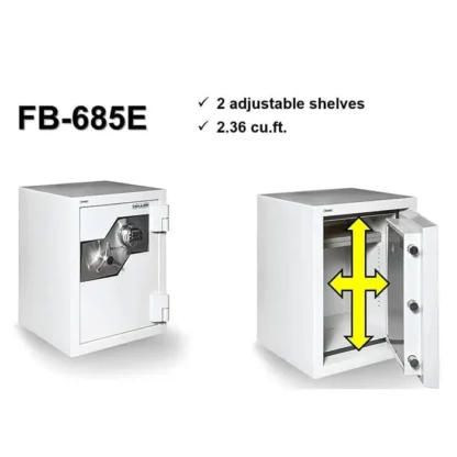 Hollon FB-685E 2-Hour Fire and Burglary Safe with Electronic Lock and 3-Spoke Handle - Specifications (2 Adjustable Shelves and 2.36 cu. ft. internal capacity)