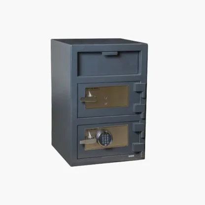 Hollon FDD-3020EK Double Door Depository Safe with Electronic Lock on Bottom Compartment and Dual Key Locks on Top Compartment