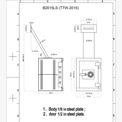 Hollon TTW-2015 Through-The-Wall Deposit Safe - Body Dimension