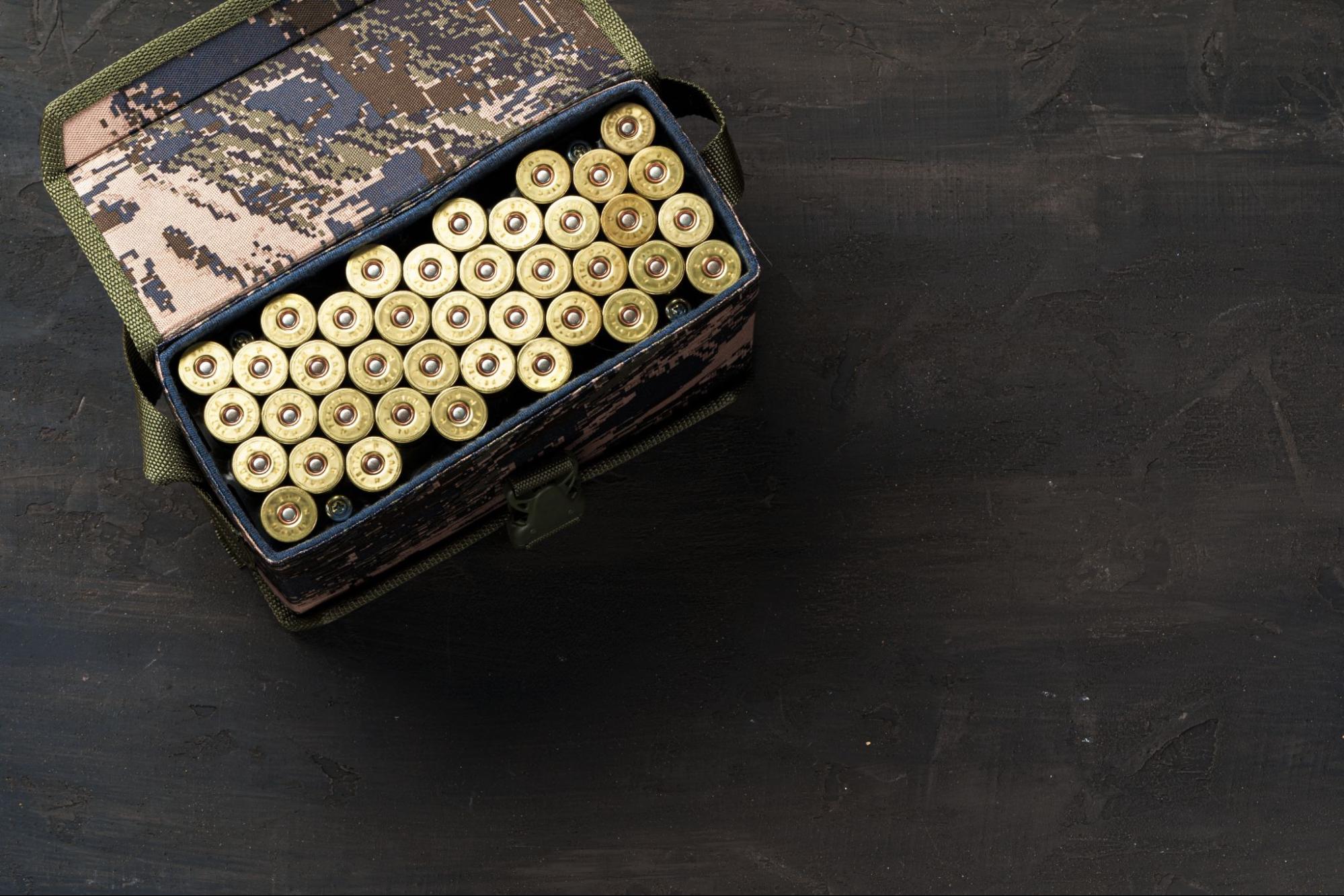 Box of ammunition on a black background.