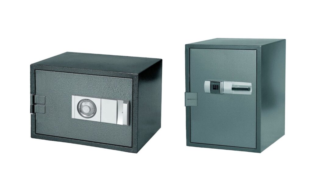 Two secure safes, one with digital lock.